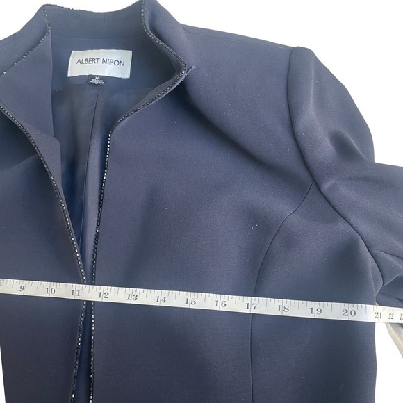 Albert Nipon Vintage Formal Navy Formal Suit with Fringe Beaded Hem RARE - Picture 10 of 16